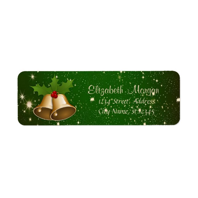 Étiquette Joyeux Noël, Vert, Cloches de Noël (Devant)