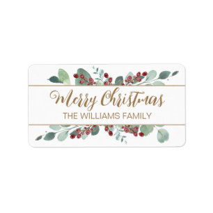 Étiquette Joyeux Noël vert CranBerries Or