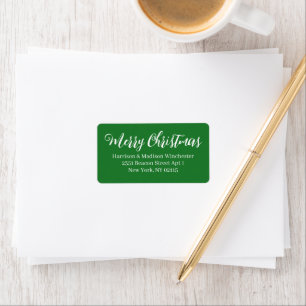 Étiquette Joyeux Noël vert moderne script Retour Adresse