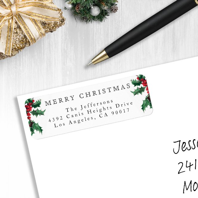 Étiquette Joyeux Noël Vintage Holly Berries Blanc (Merry Christmas Vintage Holly Berries White Label
)