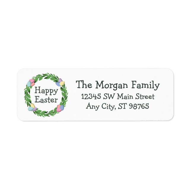 Étiquette Joyeux Oeuf de Pâques Wreath Family Adresse de ret (Devant)