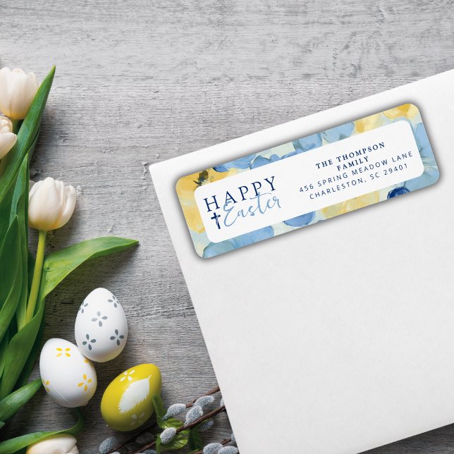 Étiquette Joyeux Pâques Chrétien Printemps Floral Bleu (Créateur téléchargé)