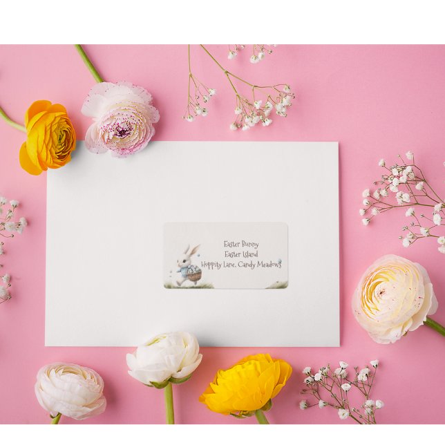 Étiquette Joyeux pâques, lapin de Pâques marchant avec des o (Créateur téléchargé)