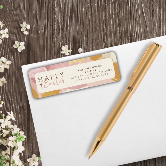 Étiquette Joyeux Pâques Religieux Moderne Rose Floral (Créateur téléchargé)