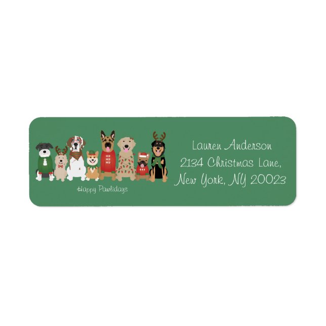Étiquette Joyeux Pawlidays Chiens Red Green (Devant)