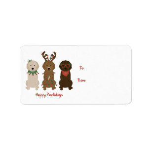 Étiquette Joyeux Pawlidays Goldendoodle lumières de Noël