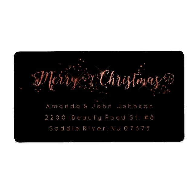 Étiquette Joyeux Rose de Noël Gold Rose Retourner Adresse La (Devant)