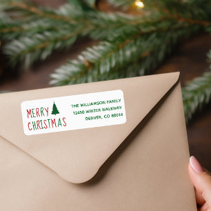 Étiquette Joyeux sapin de Noël Festif vert retour Adresse
