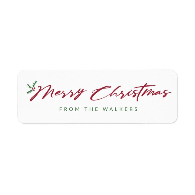 Étiquette Joyeux script de Noël avec design pin & baies (Devant)
