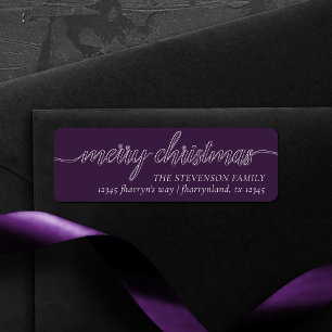 Étiquette Joyeux script de Noël   Elegant Purple Adresse
