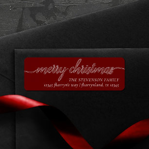 Étiquette Joyeux script de Noël   Festive Dark Red Adresse