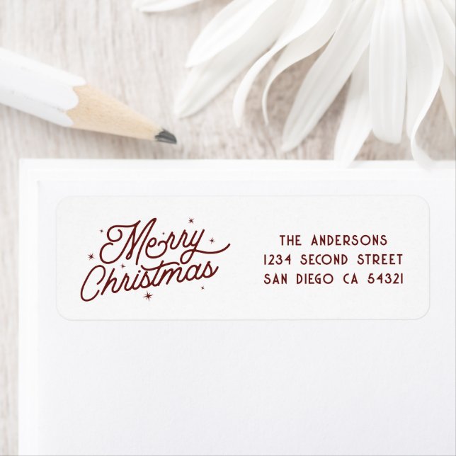 Étiquette Joyeux script de Noël rétro moderne | Monogram Onl (En situation)