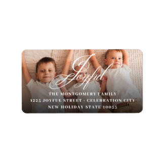 Étiquette Joyeux Script Fancy Holiday Photo Return Adresse