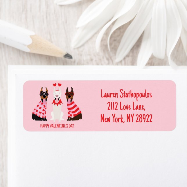 Étiquette Joyeux Valentines Day Chiens Dobermann (En situation)