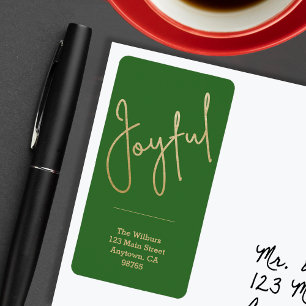 Étiquette JOYFUL Gold Faux Foil Green Christmas Adresse
