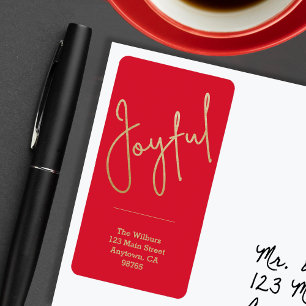 Étiquette JOYFUL Gold Faux Foil Red Christmas Adresse