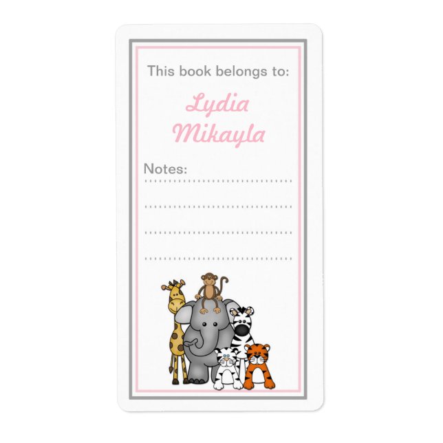 Étiquette Jungle Animaux plaques baby shower rose gris (Devant)