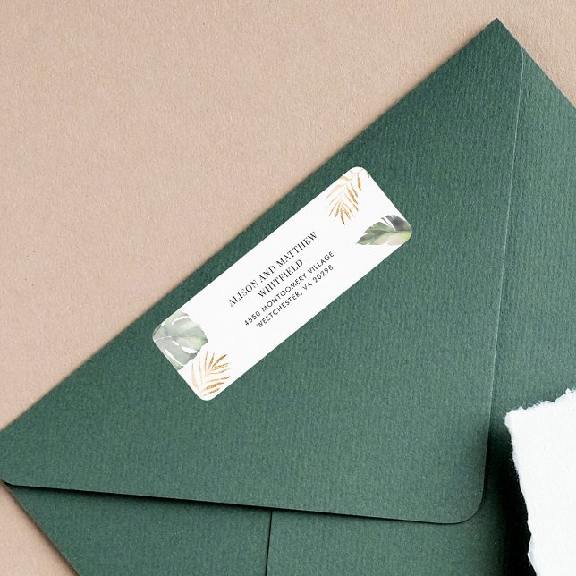 Étiquette Jungle Safari Giraffe Palms Feuilles Retour Adress (Botanical Couples Baby Shower Return Address Label)