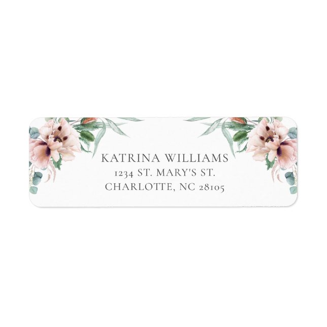 Étiquette Katrina Boho Chic rose Mariage floral (Devant)