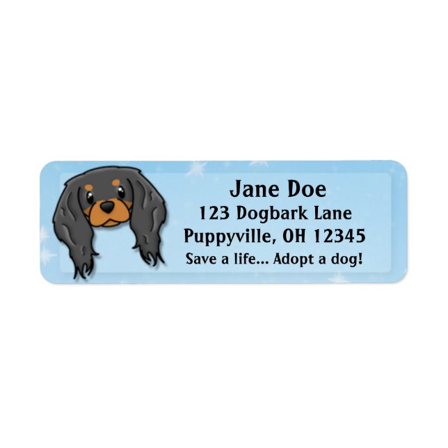 Étiquette Kawaii Black & Tan Cavalier King Charles Spaniel (Devant)