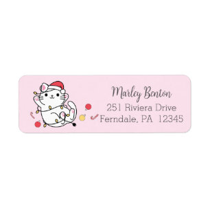 Étiquette Kawaii Noël Père Noël Enveloppe Chat