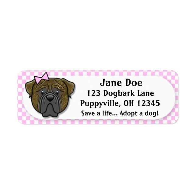 Étiquette Kawaii Pink En vichy Brindle Bullmastiff (Devant)