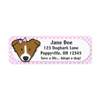 Étiquette Kawaii Rose En vichy frontière Brown Collie