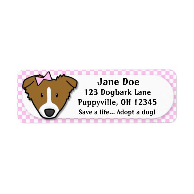 Étiquette Kawaii Rose En vichy frontière Brown Collie (Devant)