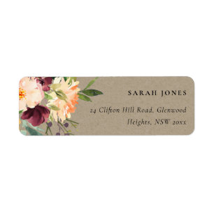 ÉTIQUETTE KRAFT BLUSH JAUNE ORANGE FLORAL BUNCH ADRESSE