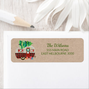 Étiquette Kraft Camper Christmas Tree Adresse de retour