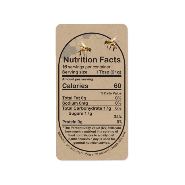 Étiquette Kraft Honey Nutrition Fact Bee Comb Avertissement  (Devant)