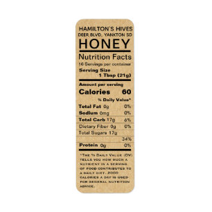 Étiquette Kraft Honey Nutrition Facts Adresse de retour Labe