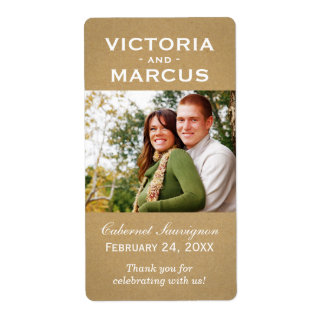 Étiquette Kraft Mariage Monogramme Photo Vin bouteille Favor