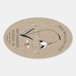 Étiquette Kraft Spring Honey avec abeille à fleurs