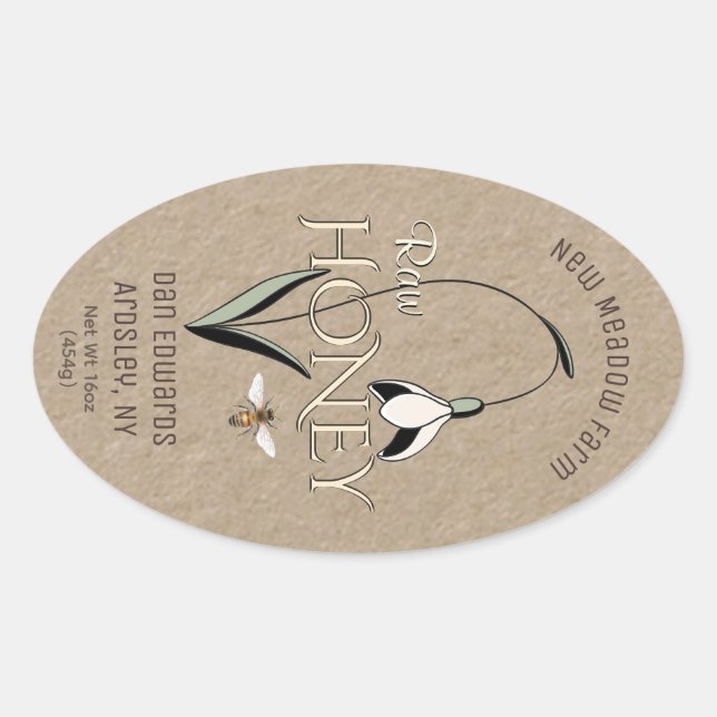 Étiquette Kraft Spring Honey avec abeille à fleurs (Devant)