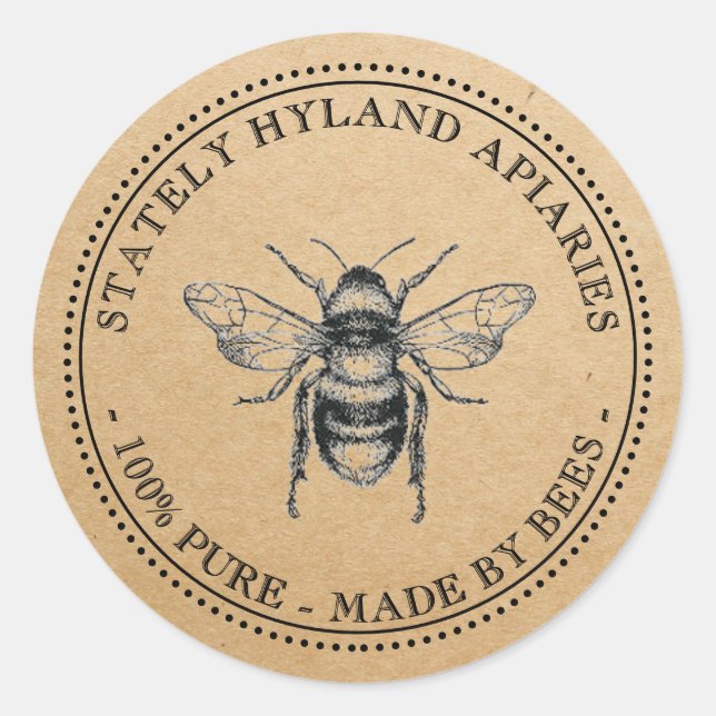 Étiquette Kraft Vintage Honey Jar (Devant)