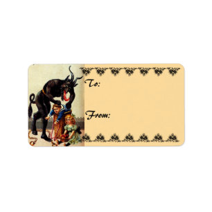 Étiquette Krampus Kids in Basket Holiday Christmas Tags cade