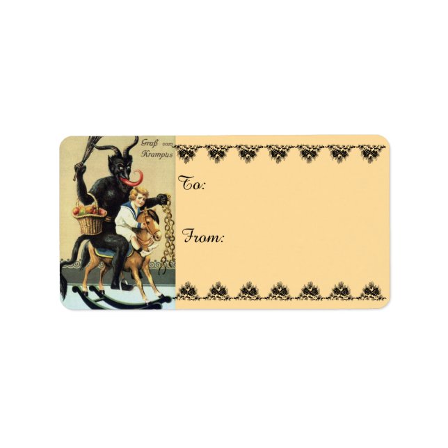 Étiquette Krampus Rocking Horse Holiday Christmas Cadeaux Ta (Devant)