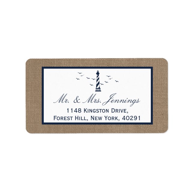 Étiquette La collection Mariage de Burlap du phare nautique (Devant)