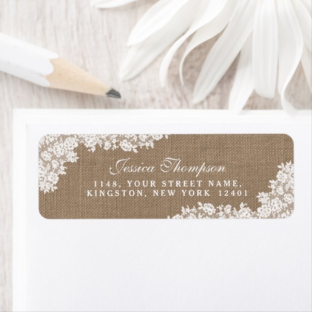 Étiquette La collection Rustic Burlap & Vintage White Lace (En situation)