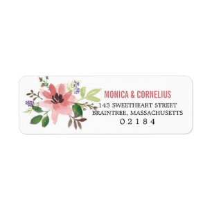 Étiquette La fleur rose d'aquarelle a éclaté l'adresse de