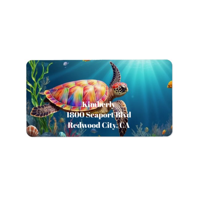 Étiquette La nage d'une tortue de mer dans les profondeurs o (Devant)