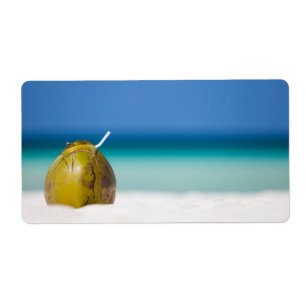 Étiquette La noix de coco sur la plage