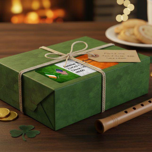 Étiquette Label d'adresse de retour des drapeaux américains  (Irish American Flags Return Address Label)