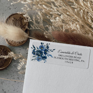 Étiquette Label d'adresse de retour Floral bleu moderne