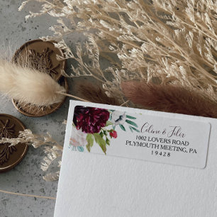 Étiquette Label d'adresse de retour Floral de la marine de B