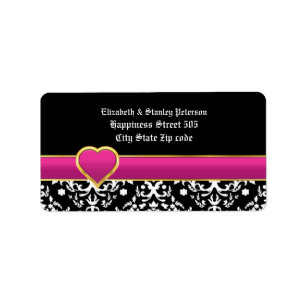 Étiquette Label de Black White damask & purple heart wedding