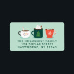 Étiquette Label de l'adresse de retour Christmas Mugs<br><div class="desc">Ce étiquette présente de mignonnes tasses de vacances illustrées pour donner un câlin chaud à vos amis et votre famille.</div>