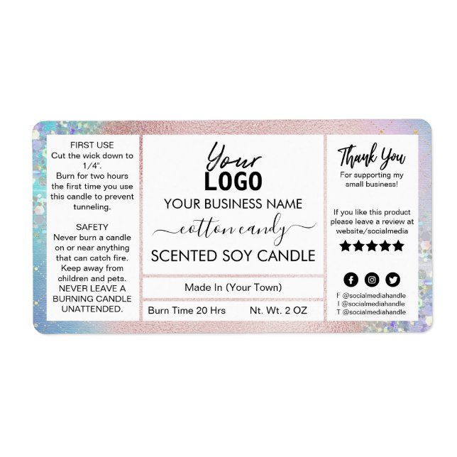Étiquette Label Pastel Cotton Candy Scented Soy (Devant)