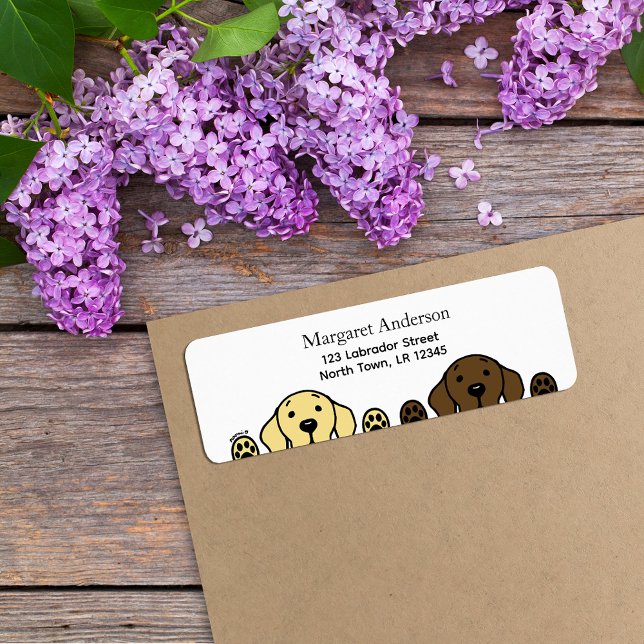 Étiquette Laboratoire Chocolat et Laboratoire Jaune (Chocolate Lab and Yellow Lab Cartoon Design Return Address Label for Labrador Owners.  Cute and fun!)